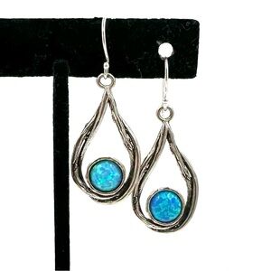 Sterling Silver Opal Drop Dangle Earrings